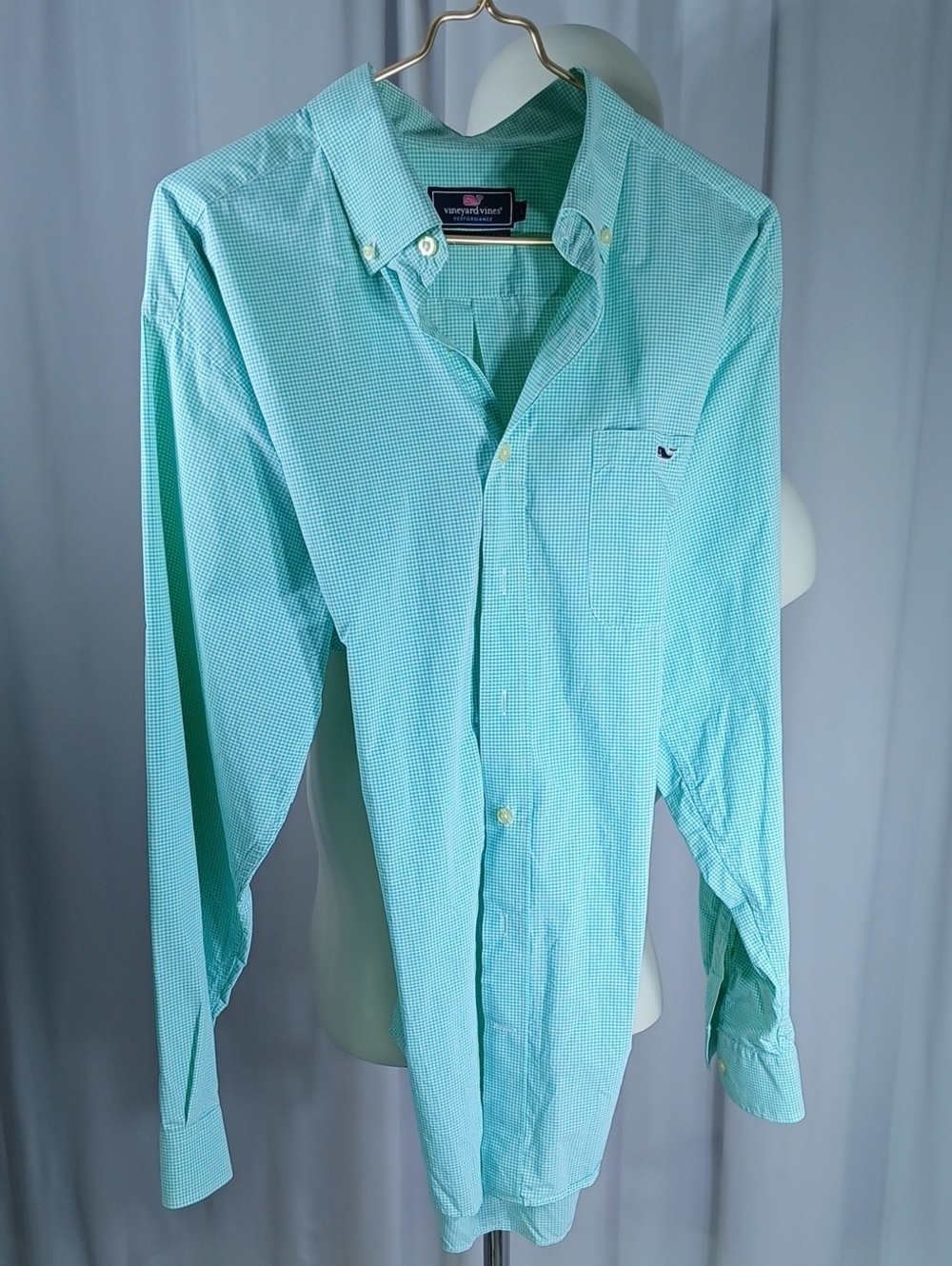 Vineyard Vines Mint Gingham Button-Down nylon Shirt